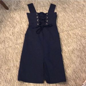 Navy dress with lace up detail NWOT